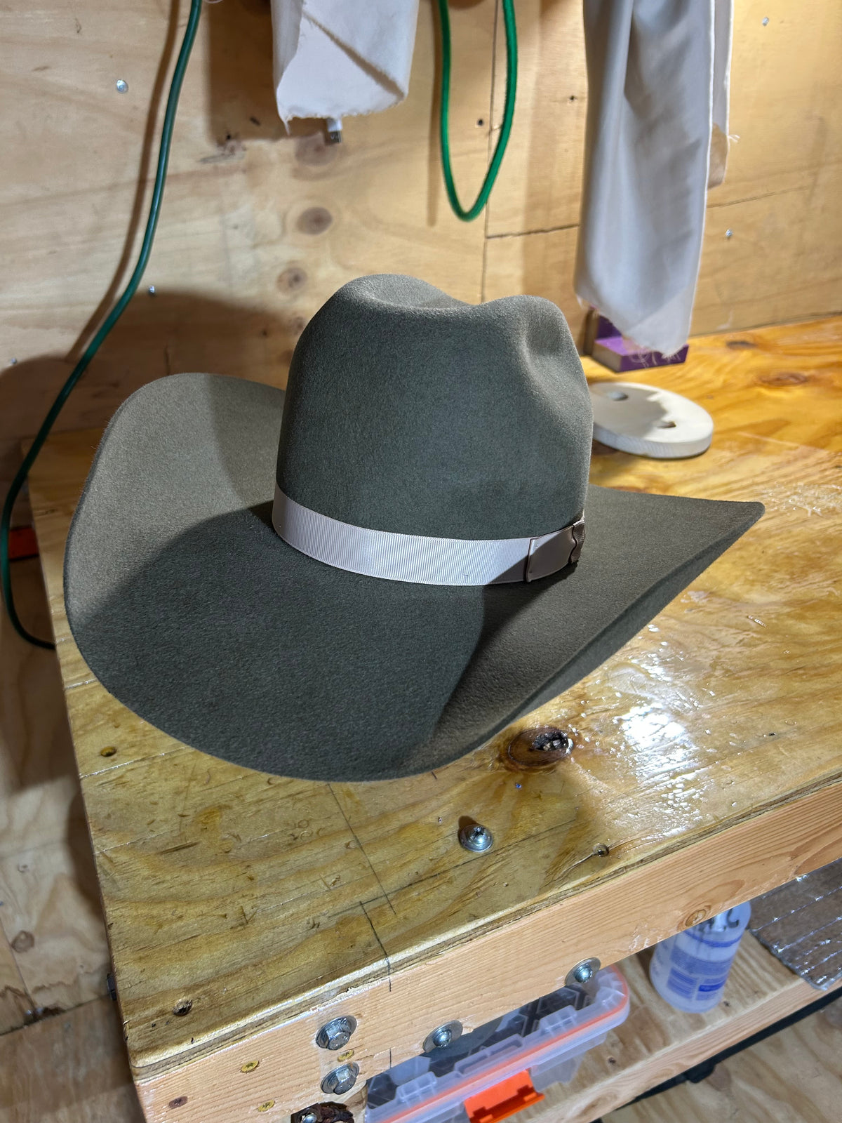 The Foreman's Wife Style - smoke sage felt cowboy hat with silver grosgrain band